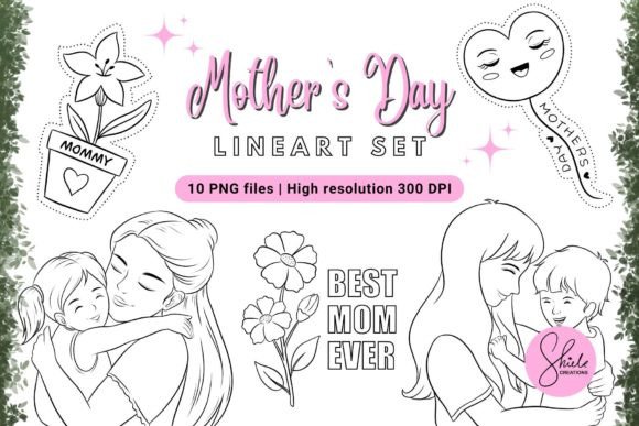 Download Mother's Day Clipart - Lineart Set - Lineart Collection